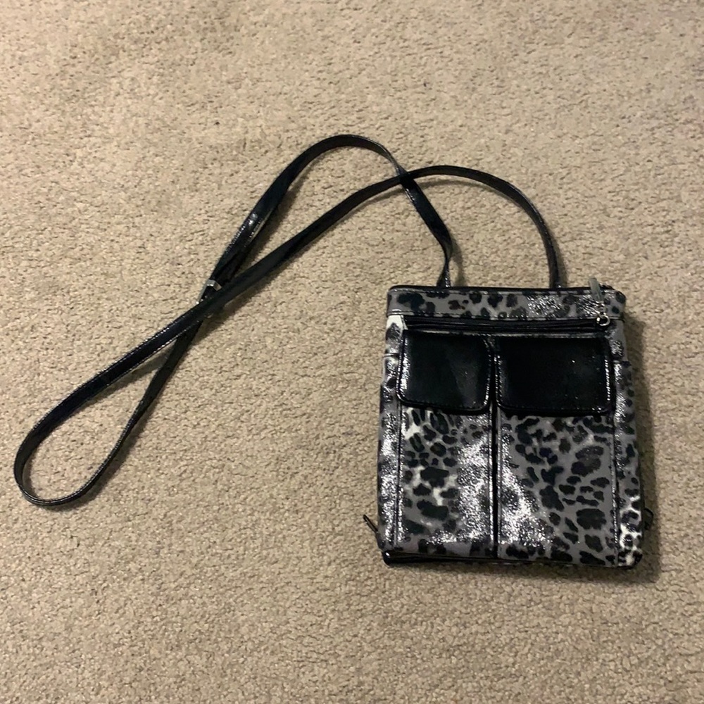 White and Black Cheetah Print Cross Body Purse